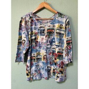 Vintage American Sweetheart Women's Paris Y2K 2000s 90s 3/4 Sleeve Top Large‎